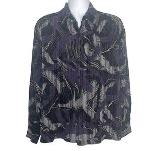 Vintage 90s Stacy Adams Long Sleeve Shirt Size XL Purple Gray Velvet Abstract